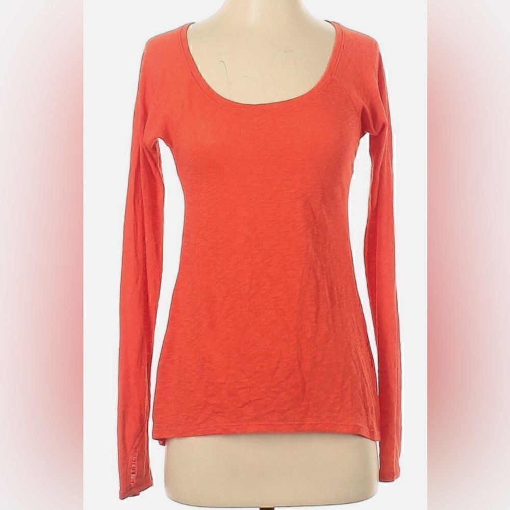 39 ATHLETA ORANGE SCOOP NECK LONG SLEEVE COTTON BLEND CLASSIC T SHIRT TOP